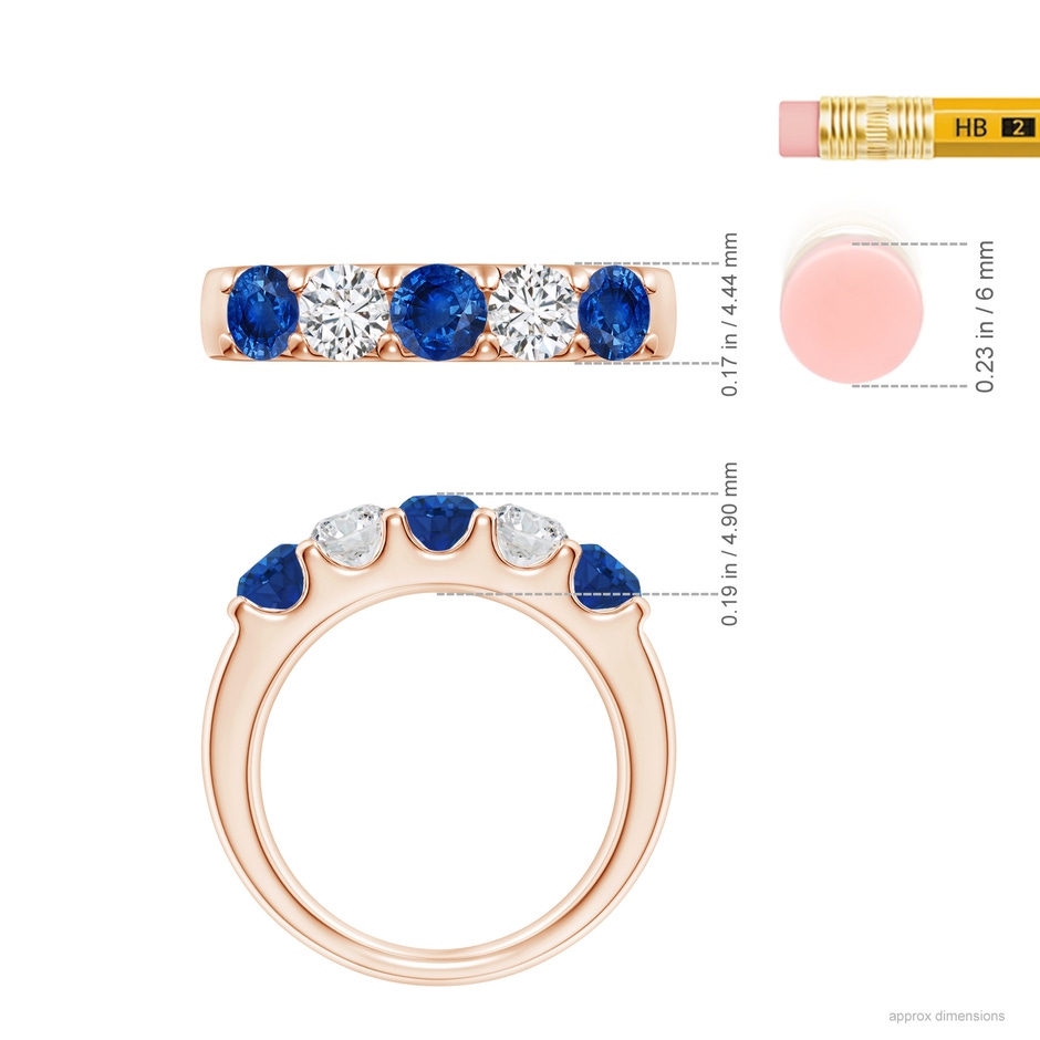 4.2mm AAA Shared Prong Sapphire and Diamond Half Eternity Ring in Rose Gold ruler