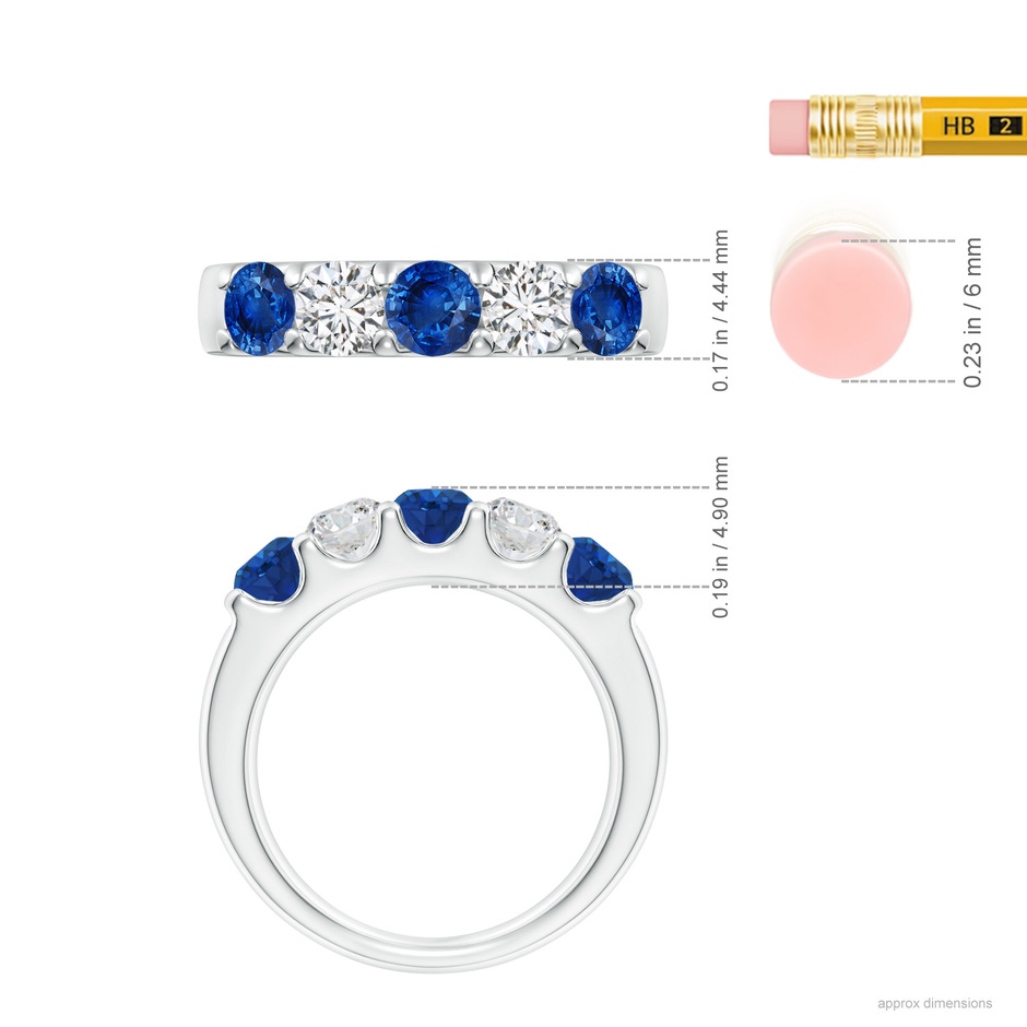 4.2mm AAA Shared Prong Sapphire and Diamond Half Eternity Ring in White Gold ruler