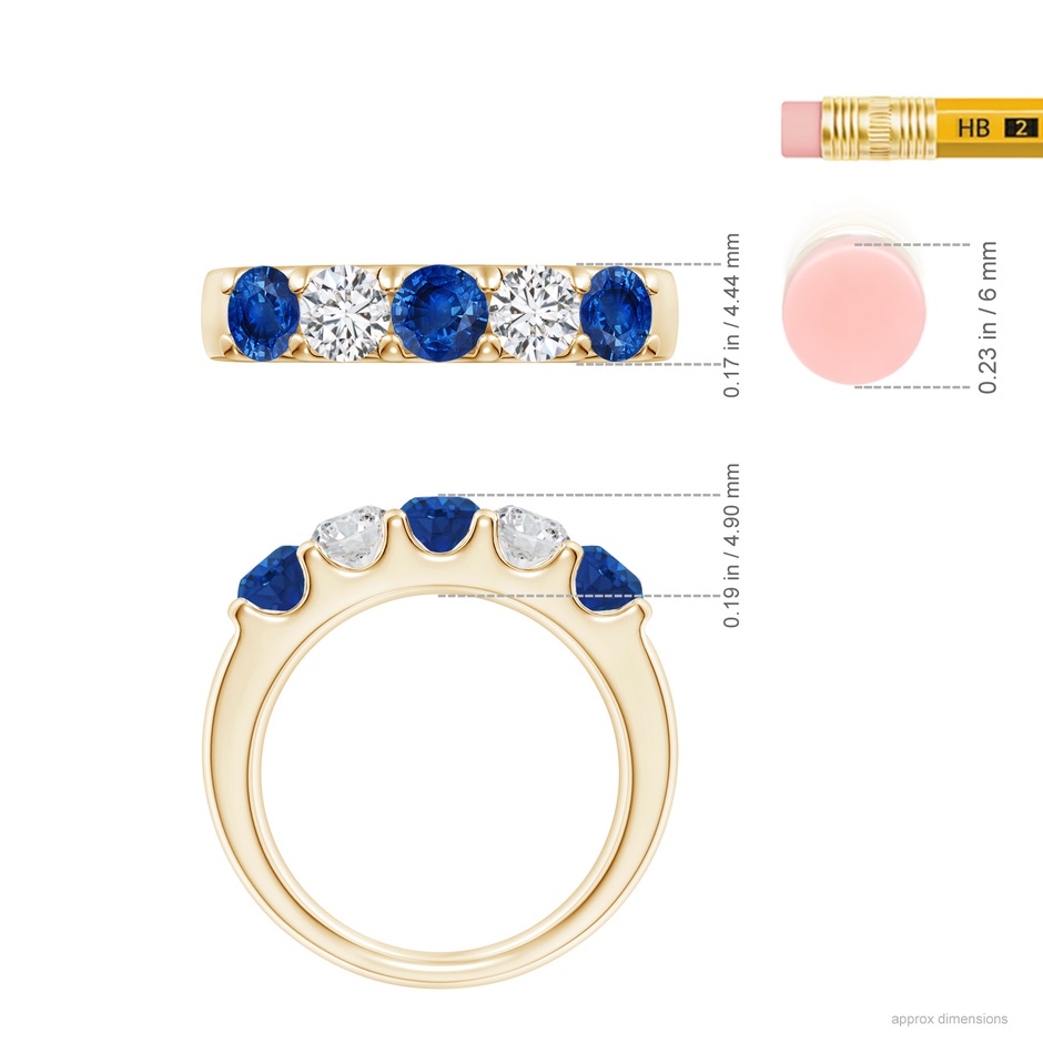 4.2mm AAA Shared Prong Sapphire and Diamond Half Eternity Ring in Yellow Gold ruler