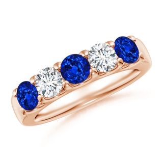4.2mm AAAA Shared Prong Sapphire and Diamond Half Eternity Ring in 18K Rose Gold
