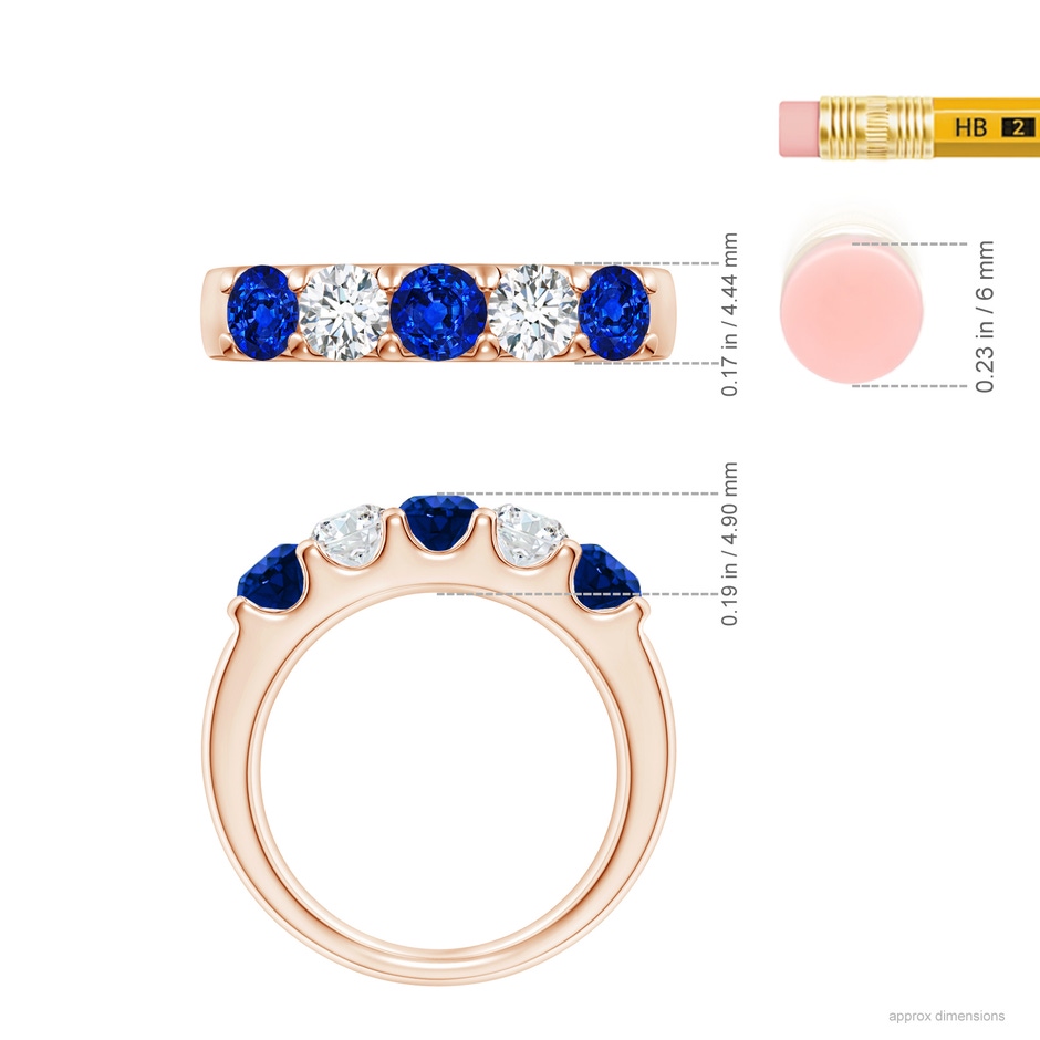4.2mm AAAA Shared Prong Sapphire and Diamond Half Eternity Ring in Rose Gold ruler