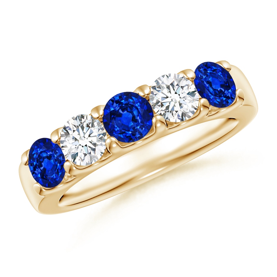 4.2mm AAAA Shared Prong Sapphire and Diamond Half Eternity Ring in Yellow Gold 