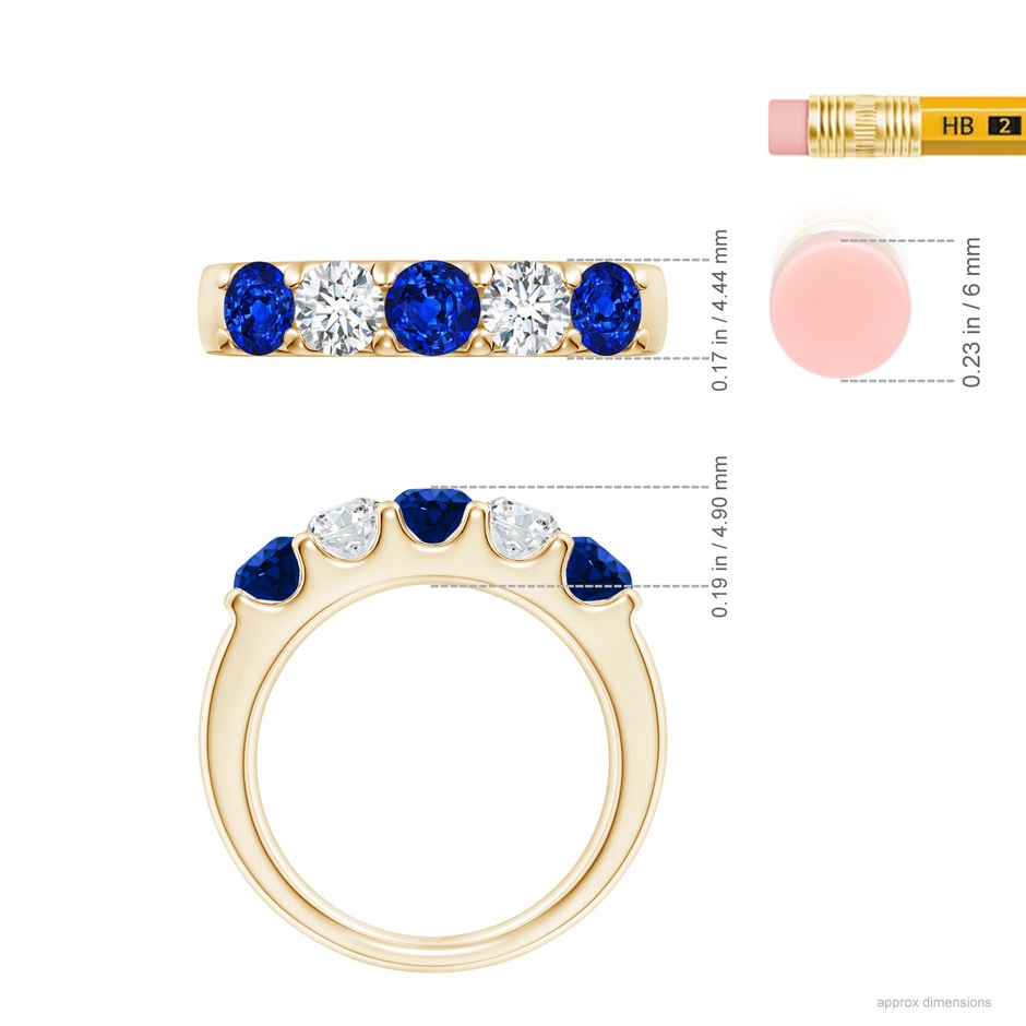 4.2mm AAAA Shared Prong Sapphire and Diamond Half Eternity Ring in Yellow Gold ruler