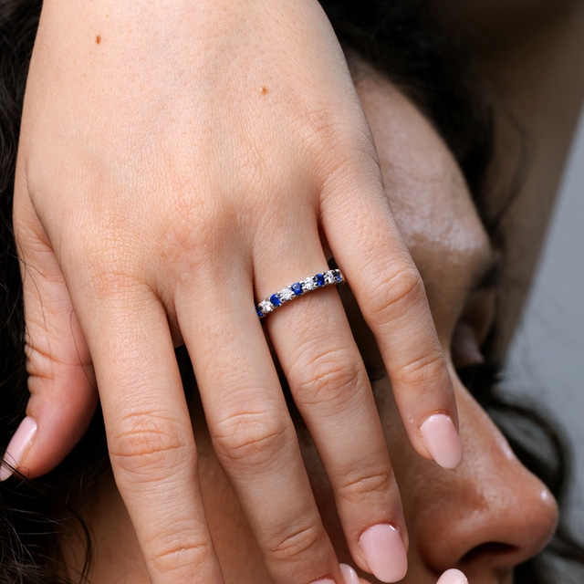 Diamond and sapphire half eternity ring Clearance