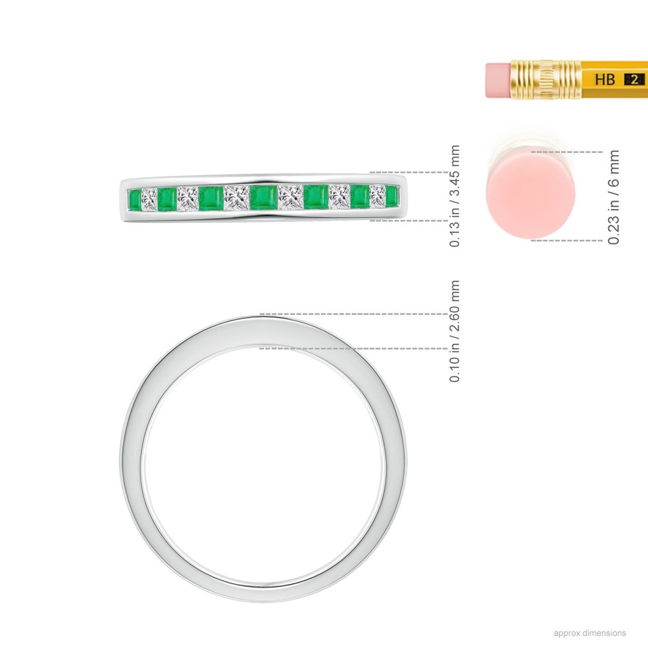 1.8mm A Channel Square Emerald and Diamond Half Eternity Ring in P950 Platinum ruler