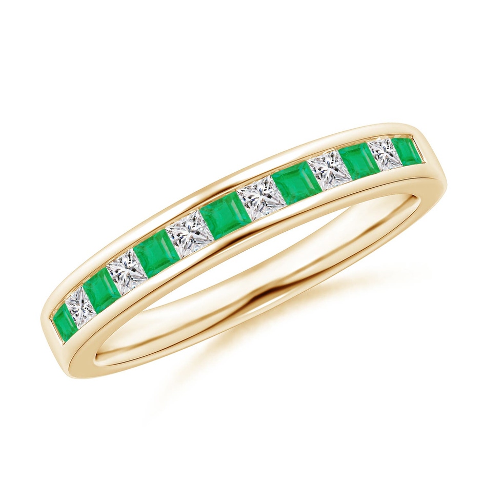 1.8mm A Channel Square Emerald and Diamond Half Eternity Ring in Yellow Gold 