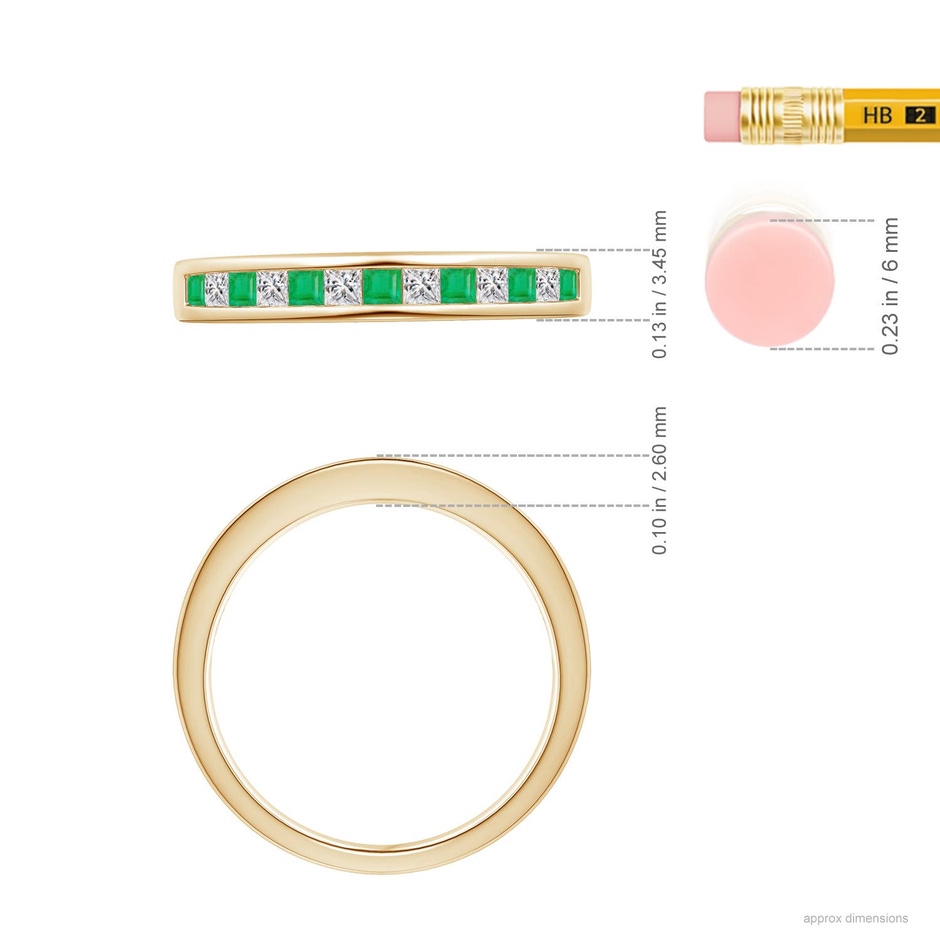 1.8mm A Channel Square Emerald and Diamond Half Eternity Ring in Yellow Gold ruler