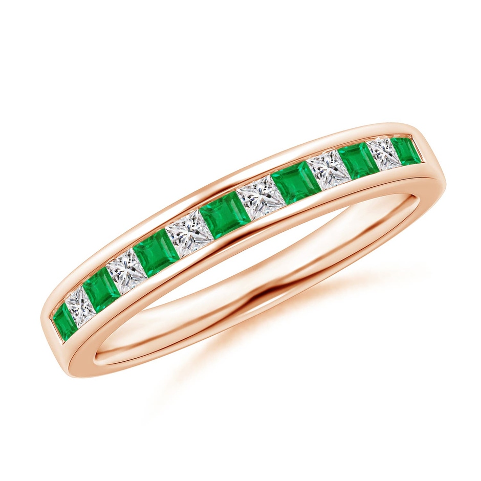 1.8mm AA Channel Square Emerald and Diamond Half Eternity Ring in Rose Gold 