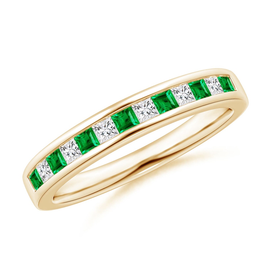 1.8mm AAA Channel Square Emerald and Diamond Half Eternity Ring in Yellow Gold 