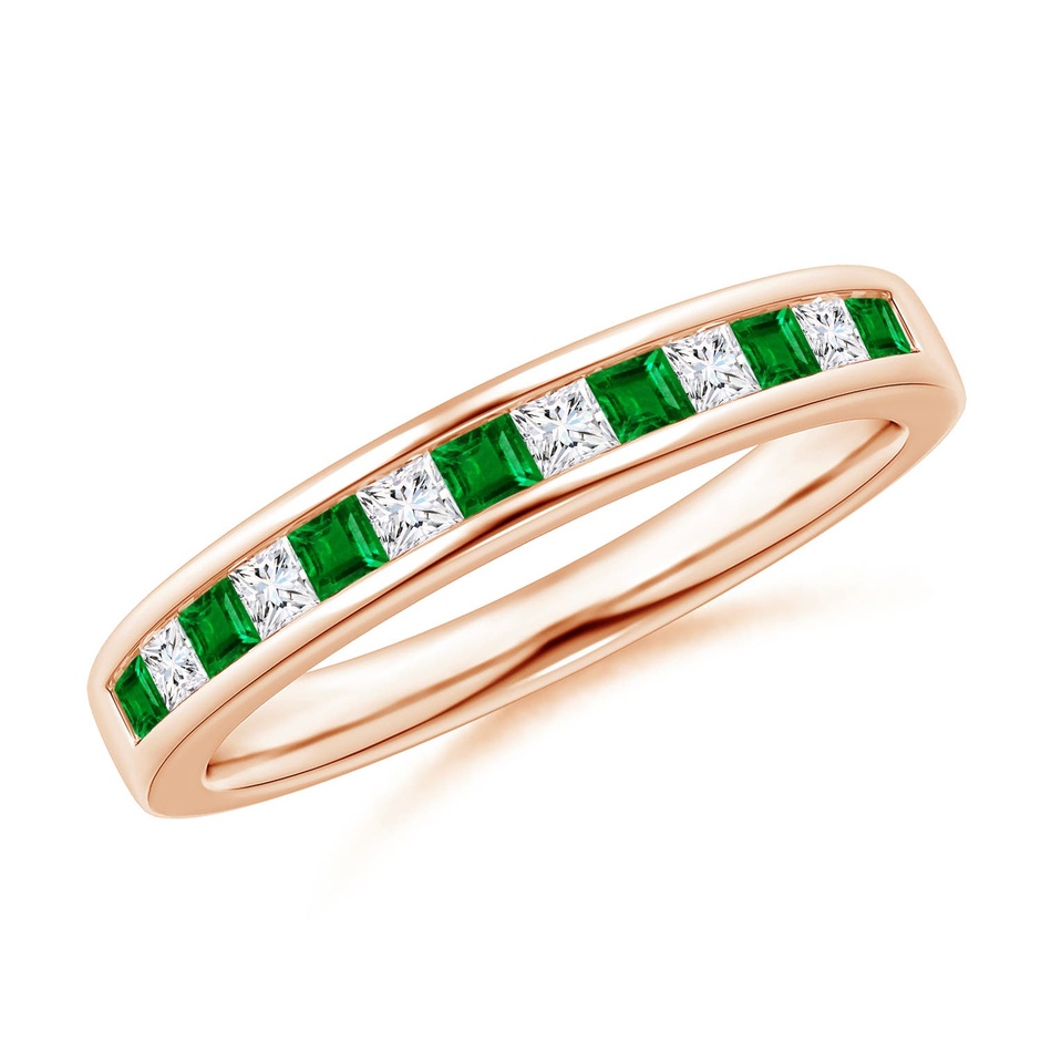 1.8mm AAAA Channel Square Emerald and Diamond Half Eternity Ring in Rose Gold 