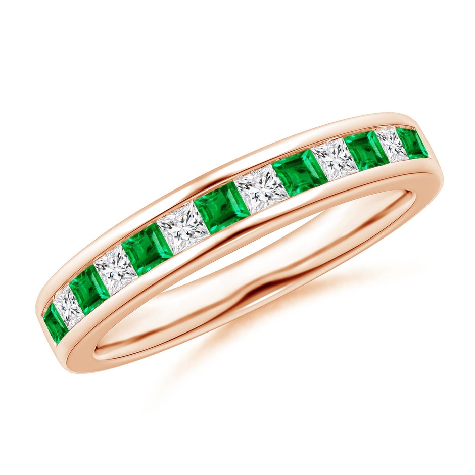 2mm AAA Channel Square Emerald and Diamond Half Eternity Ring in Rose Gold 