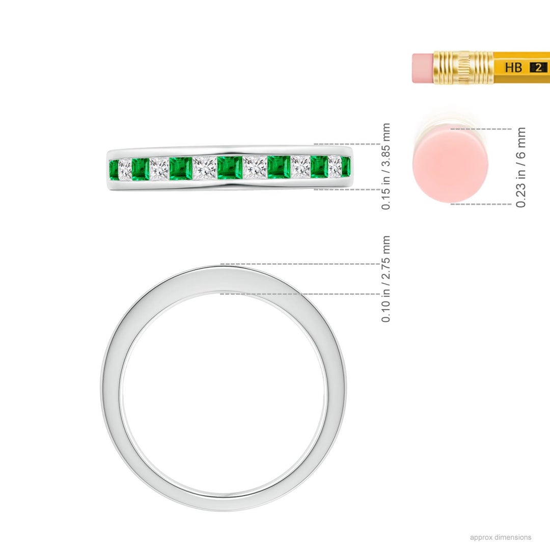 2mm AAA Channel Square Emerald and Diamond Half Eternity Ring in White Gold - ruler