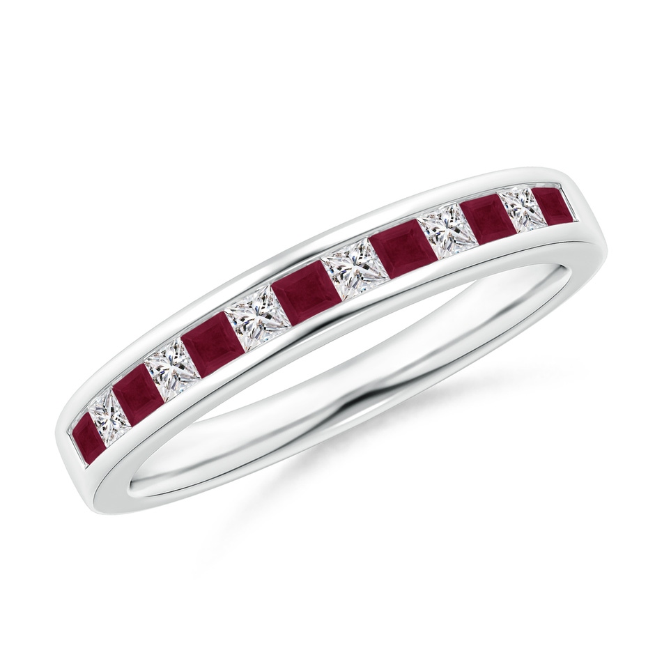 1.8mm A Channel Square Ruby and Diamond Half Eternity Ring in P950 Platinum 