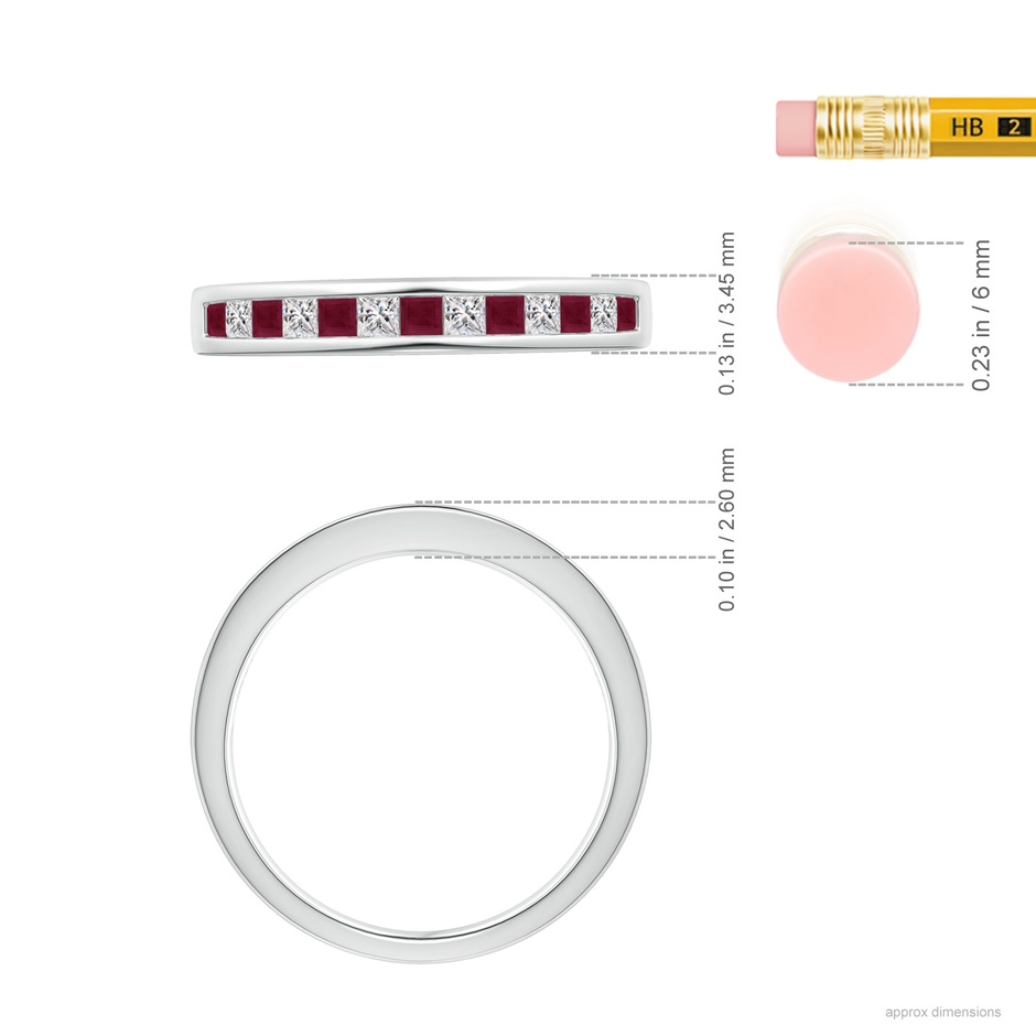 1.8mm A Channel Square Ruby and Diamond Half Eternity Ring in P950 Platinum ruler