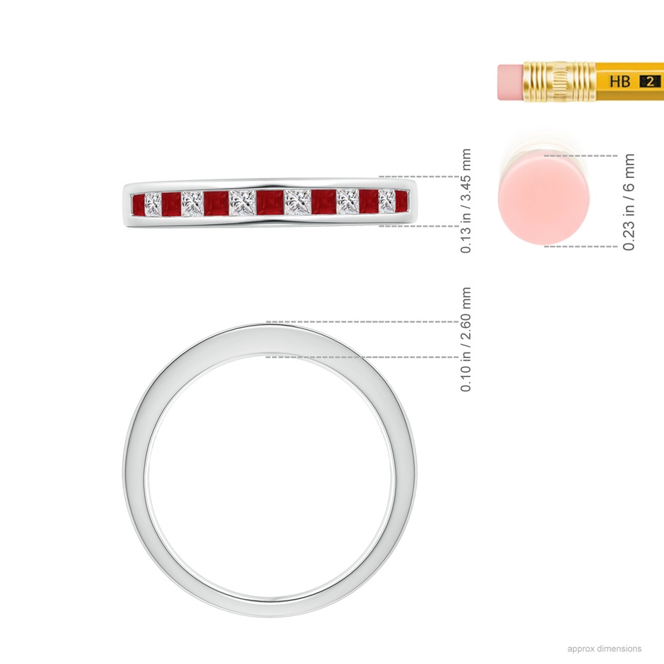 1.8mm AA Channel Square Ruby and Diamond Half Eternity Ring in White Gold ruler