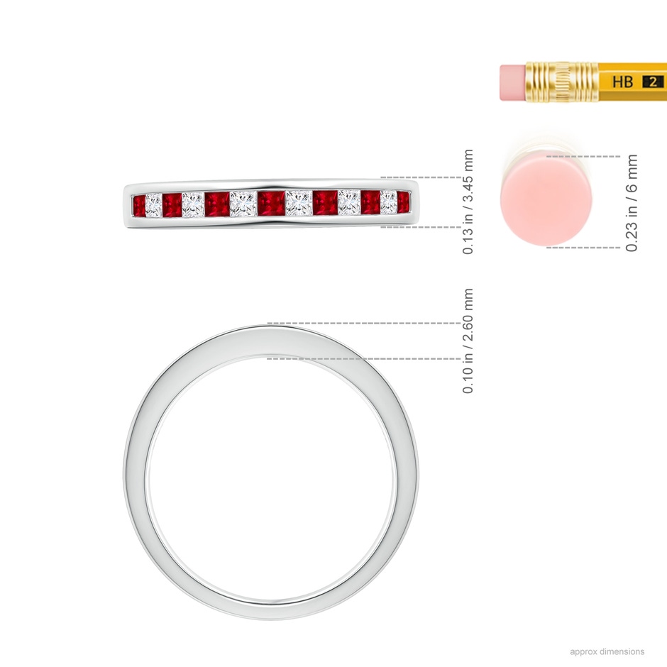 1.8mm AAAA Channel Square Ruby and Diamond Half Eternity Ring in 18K White Gold ruler