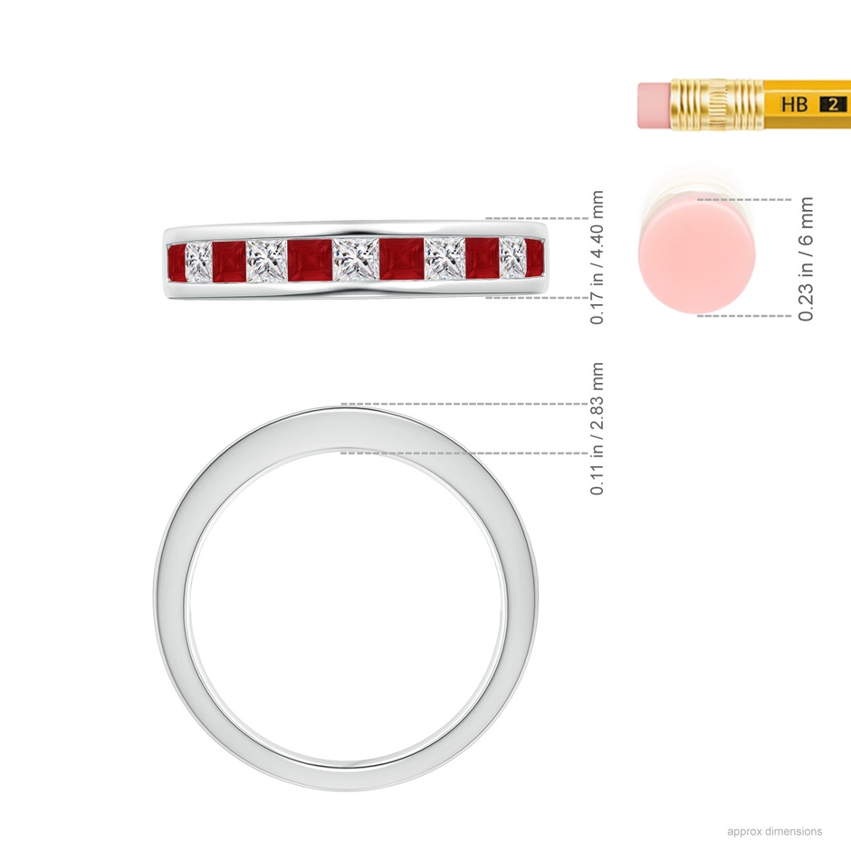 2.4mm AA Channel Square Ruby and Diamond Half Eternity Ring in White Gold ruler