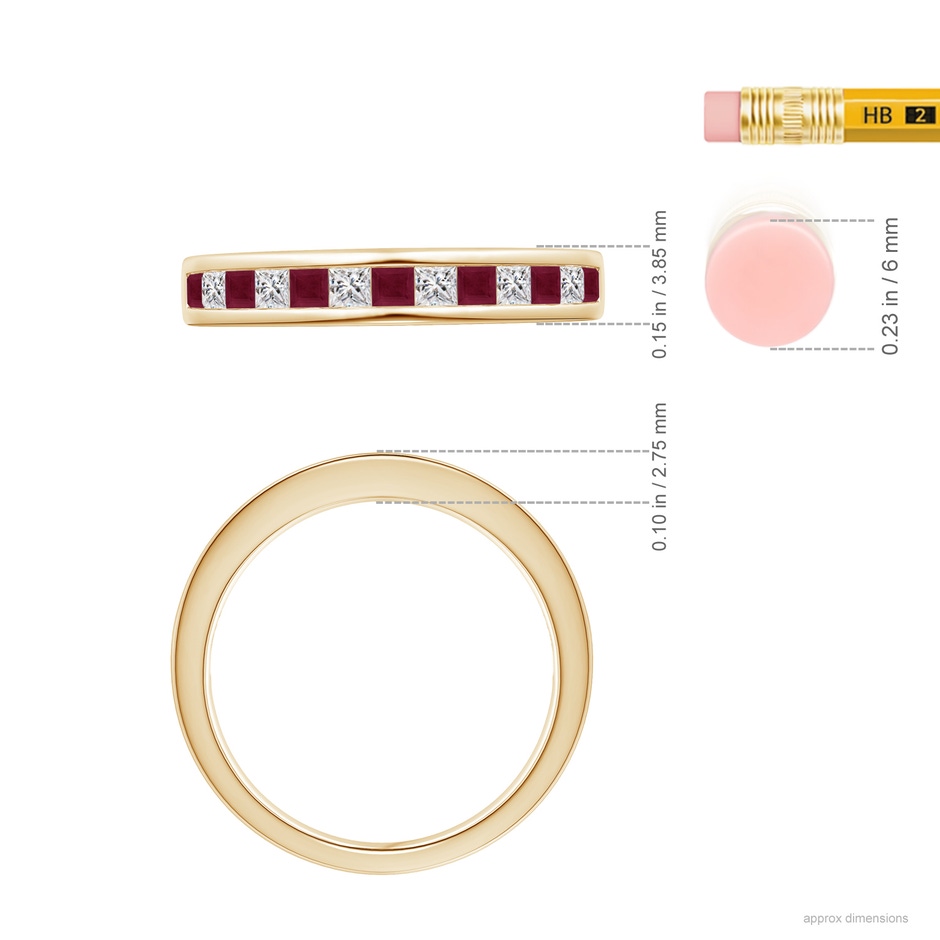 2mm A Channel Square Ruby and Diamond Half Eternity Ring in Yellow Gold ruler