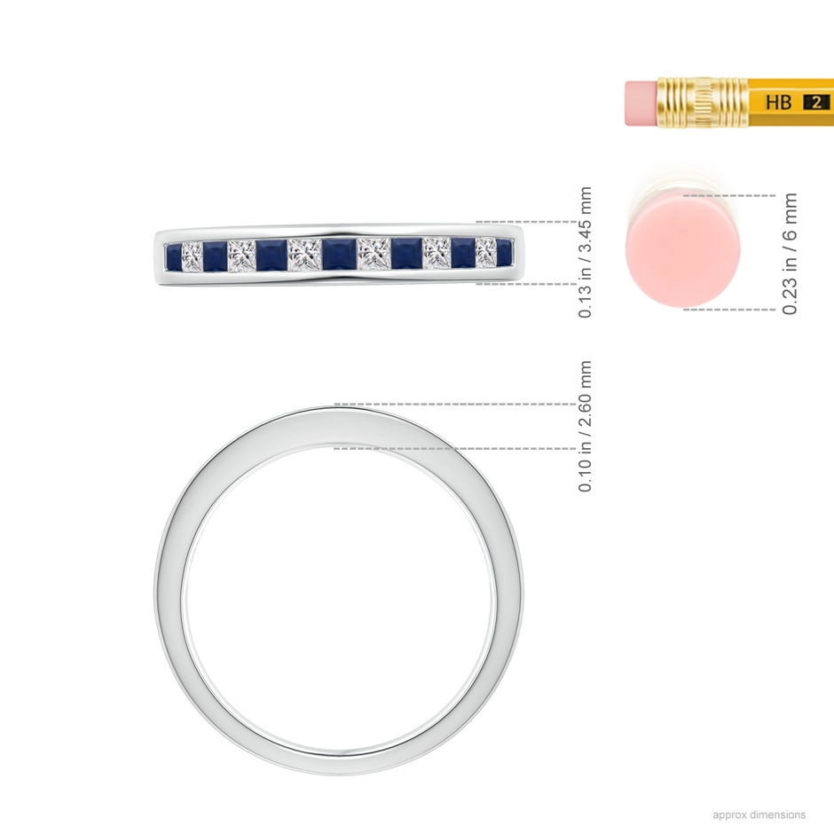 1.8mm A Channel Square Sapphire and Diamond Half Eternity Ring in White Gold ruler