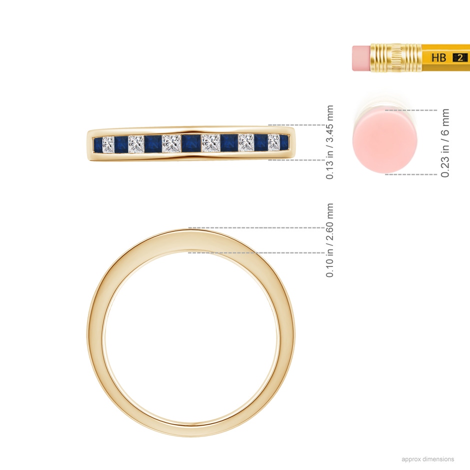 1.8mm AA Channel Square Sapphire and Diamond Half Eternity Ring in Yellow Gold ruler