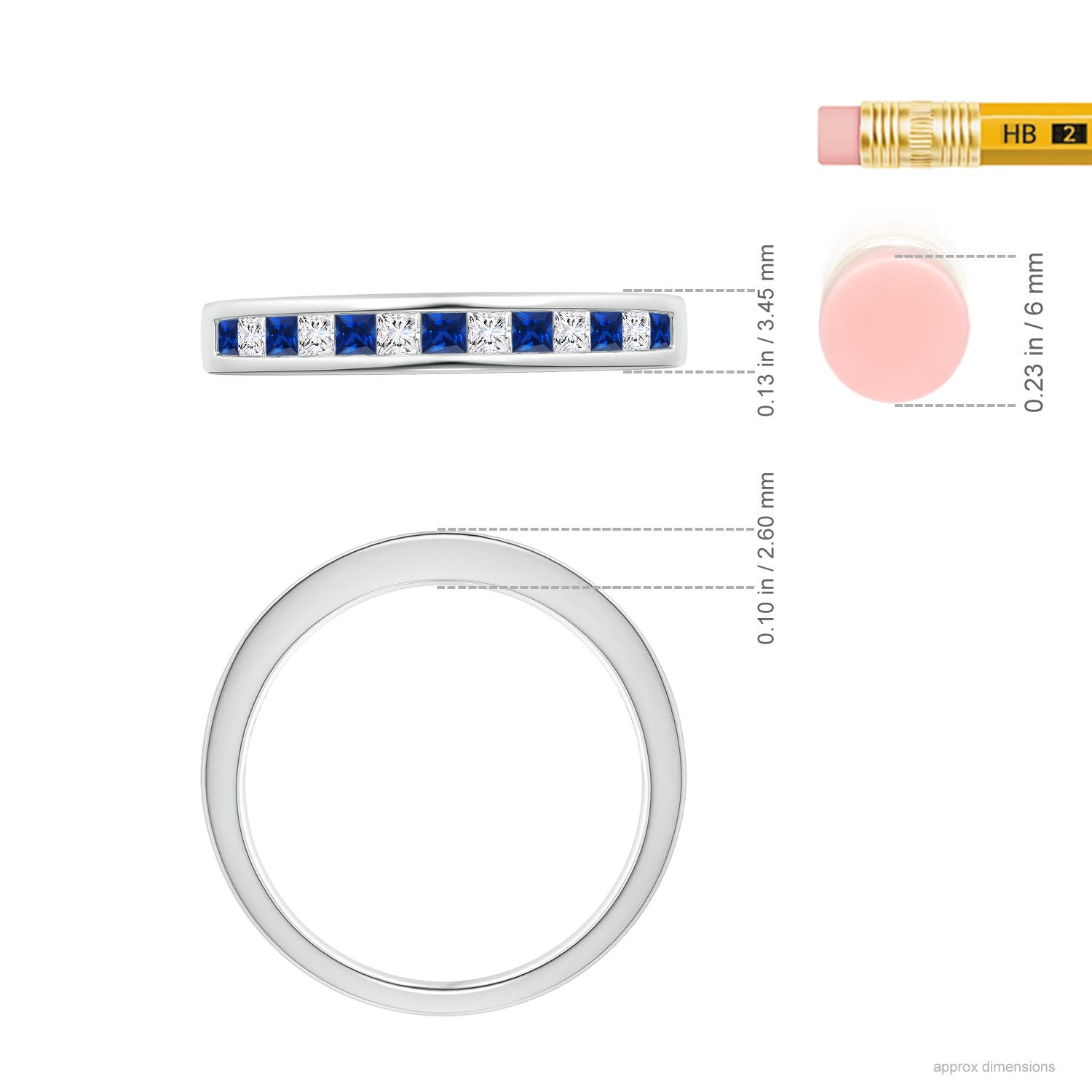 1.8mm AAAA Channel Square Sapphire and Diamond Half Eternity Ring in White Gold - ruler