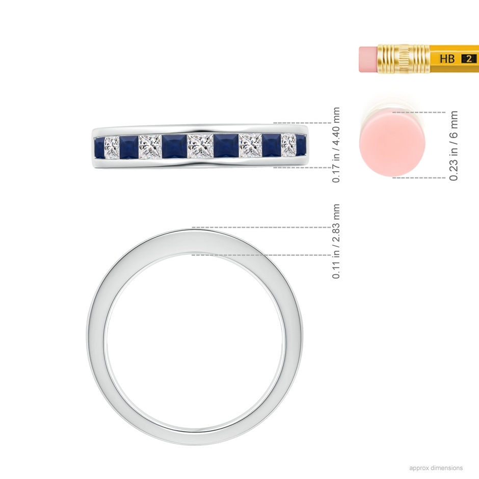 2.4mm A Channel Square Sapphire and Diamond Half Eternity Ring in P950 Platinum ruler