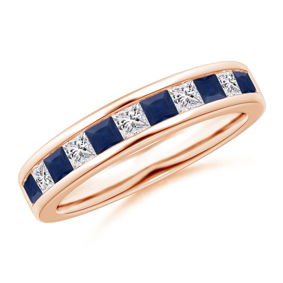 2.4mm A Channel Square Sapphire and Diamond Half Eternity Ring in Rose Gold 