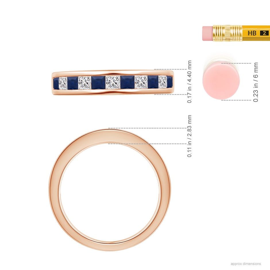 2.4mm A Channel Square Sapphire and Diamond Half Eternity Ring in Rose Gold ruler