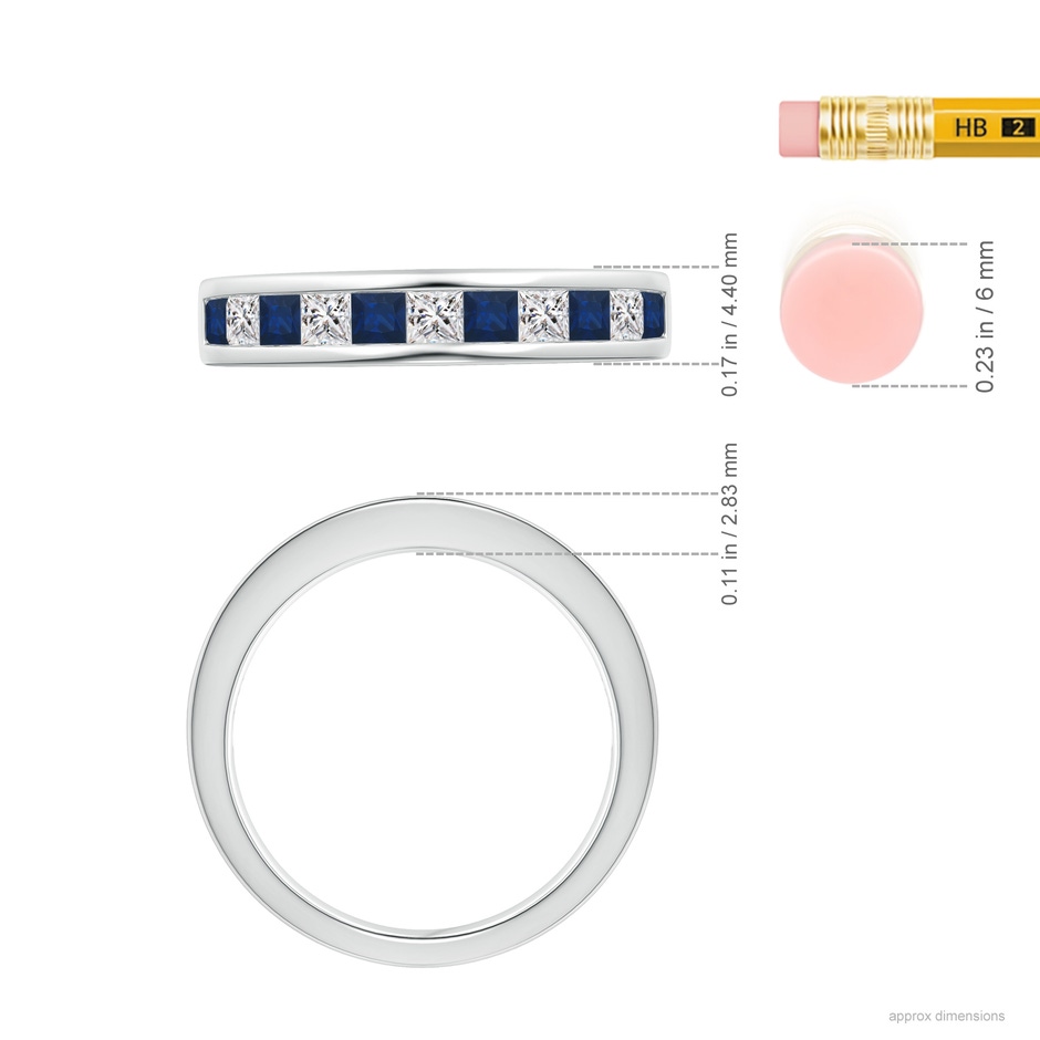2.4mm AA Channel Square Sapphire and Diamond Half Eternity Ring in P950 Platinum ruler