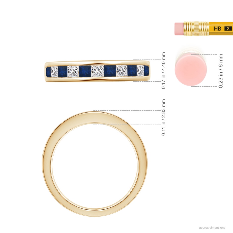 2.4mm AA Channel Square Sapphire and Diamond Half Eternity Ring in Yellow Gold ruler