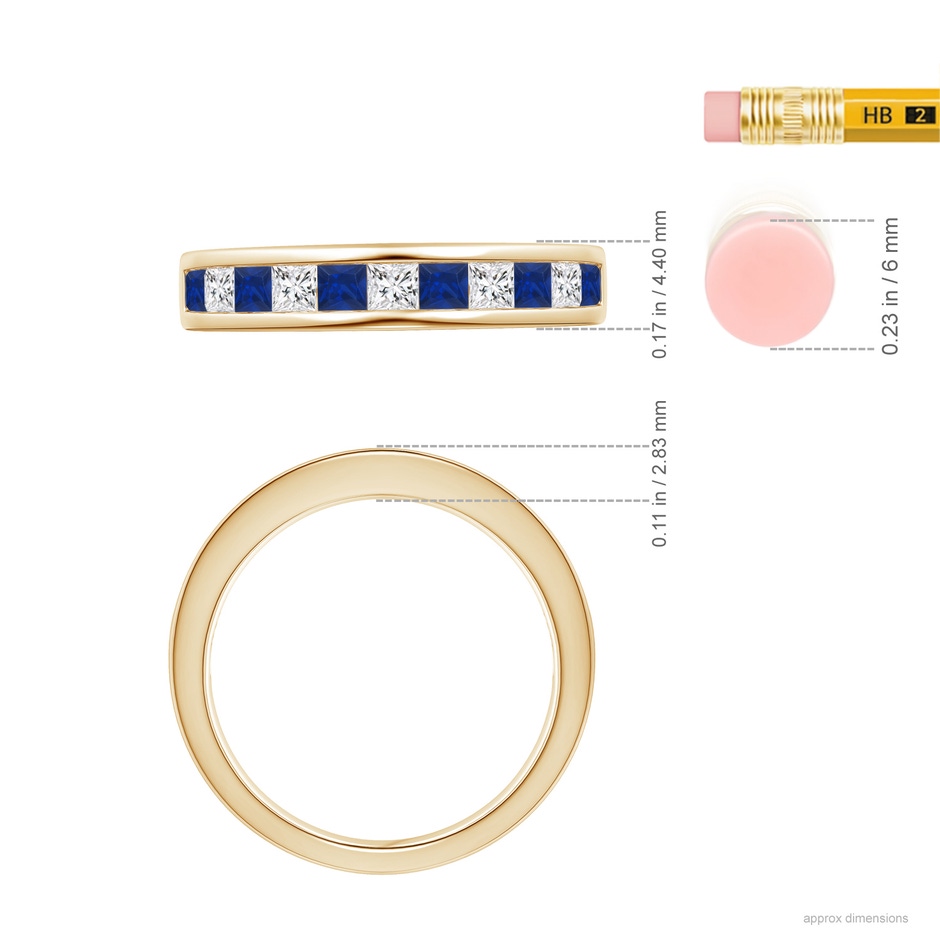 2.4mm AAA Channel Square Sapphire and Diamond Half Eternity Ring in Yellow Gold ruler