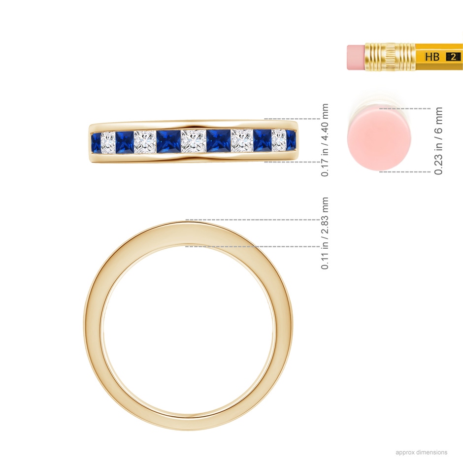 2.4mm AAAA Channel Square Sapphire and Diamond Half Eternity Ring in 18K Yellow Gold ruler