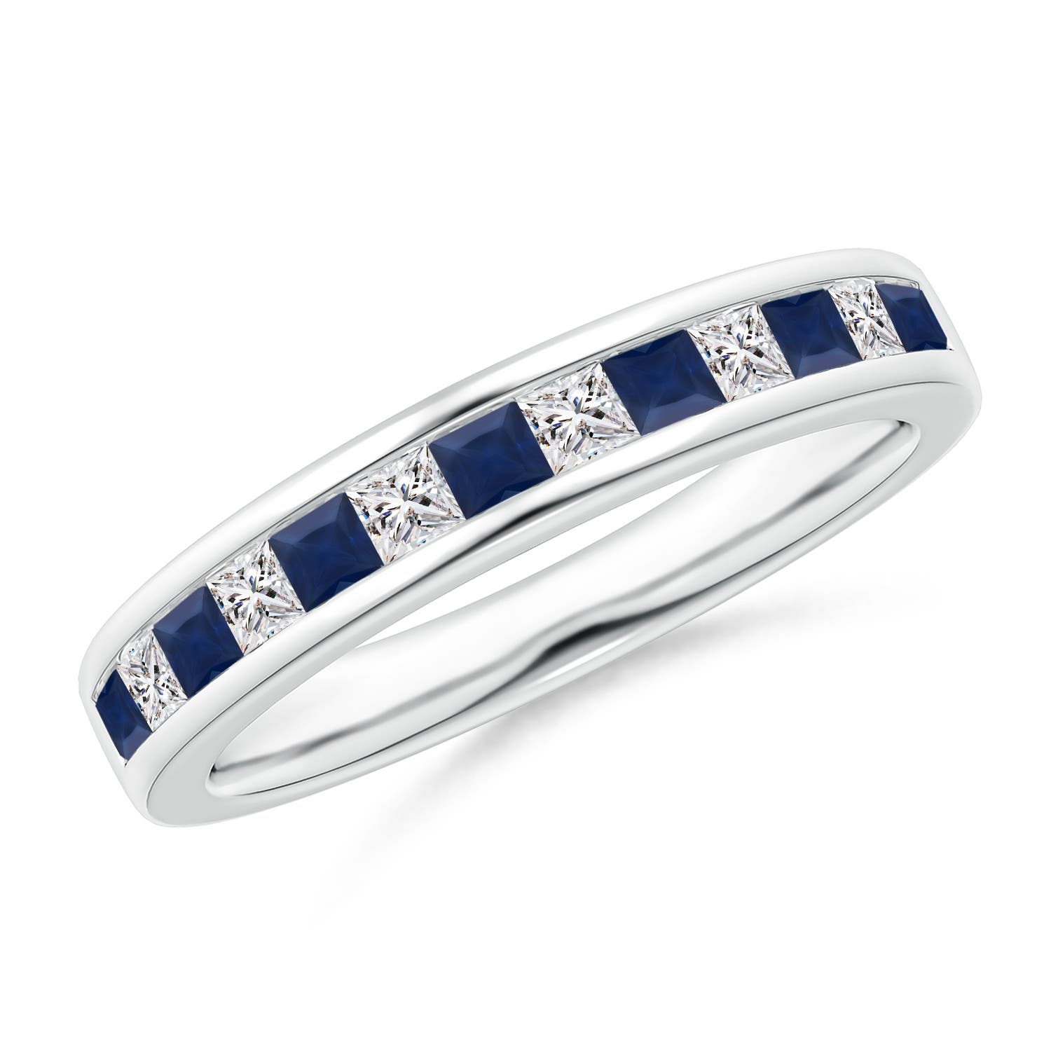 2mm A Channel Square Sapphire and Diamond Half Eternity Ring in P950 Platinum