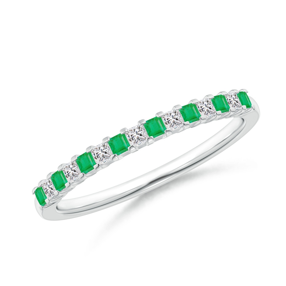 1.5mm A Square Emerald and Princess Diamond Semi Eternity Classic Wedding Ring in P950 Platinum 