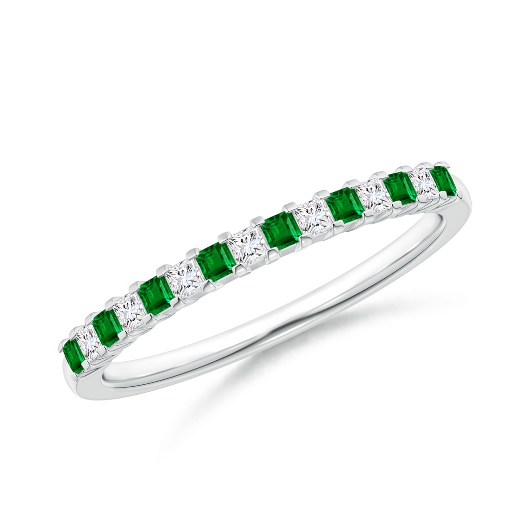 1.5mm AAAA Square Emerald and Princess Diamond Semi Eternity Classic Wedding Ring in P950 Platinum