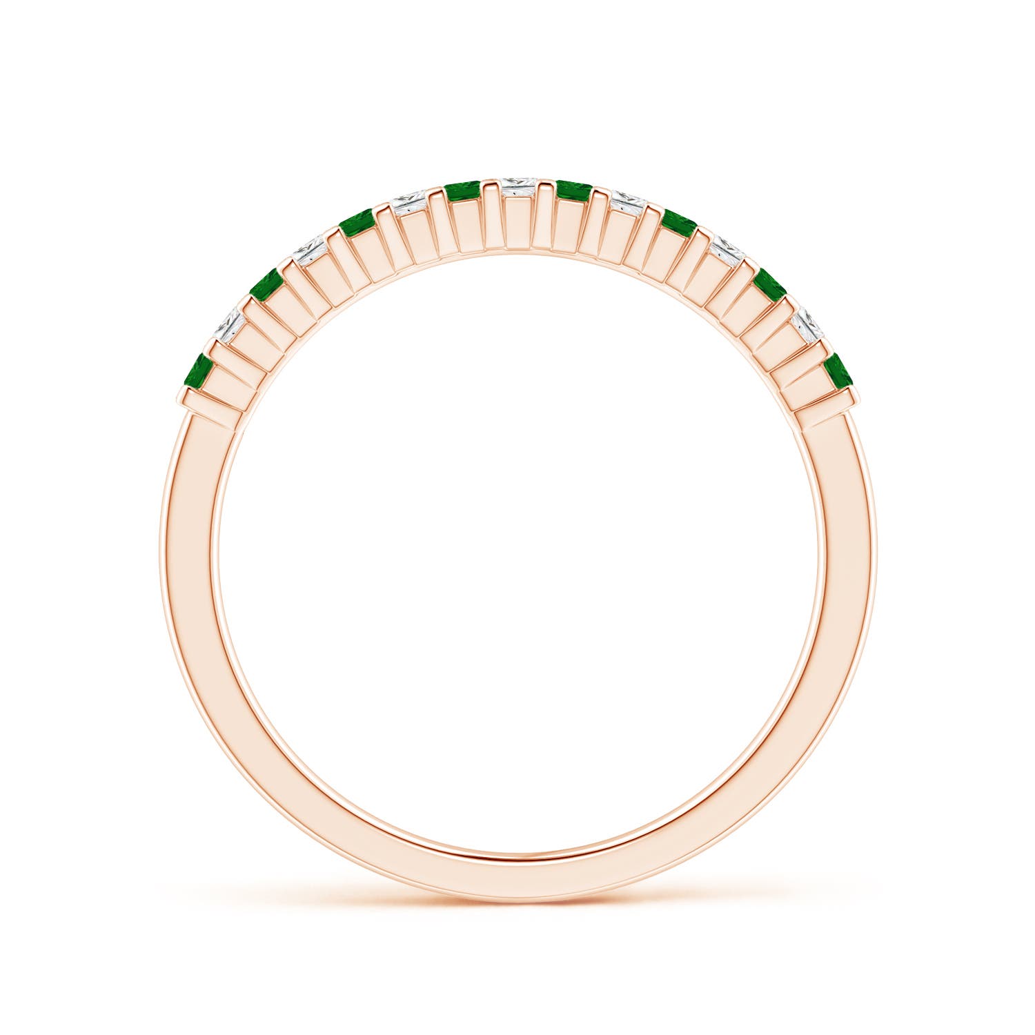 1.5mm AAAA Square Emerald and Princess Diamond Semi Eternity Classic Wedding Ring in Rose Gold