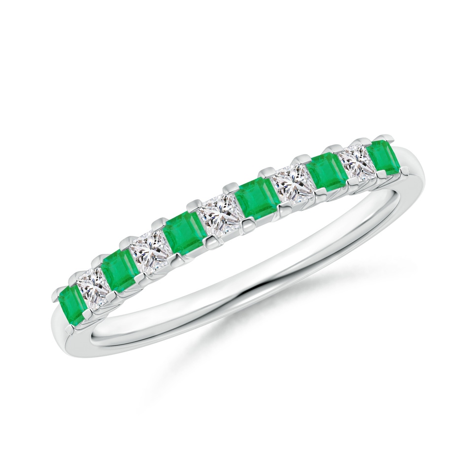 1.9mm A Square Emerald and Princess Diamond Semi Eternity Classic Wedding Ring in P950 Platinum 