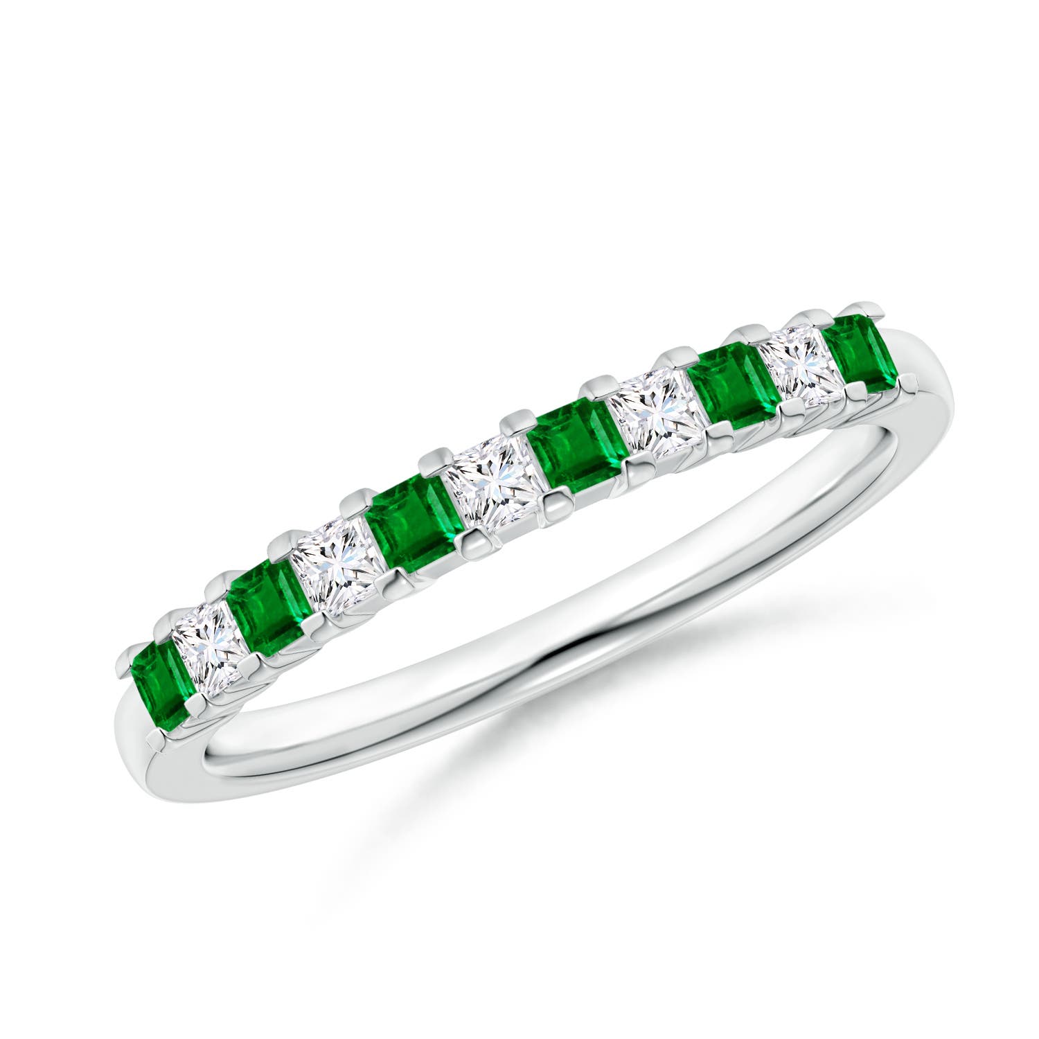 1.9mm AAAA Square Emerald and Princess Diamond Semi Eternity Classic Wedding Ring in P950 Platinum