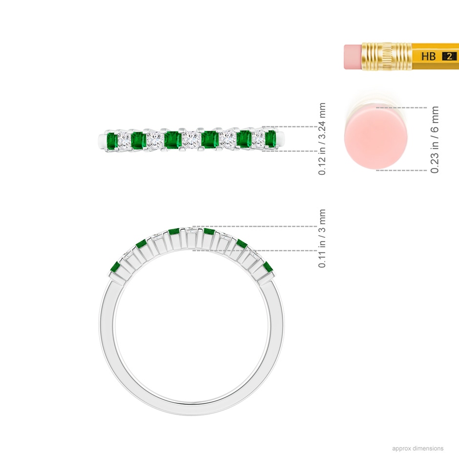 1.9mm AAAA Square Emerald and Princess Diamond Semi Eternity Classic Wedding Ring in White Gold ruler