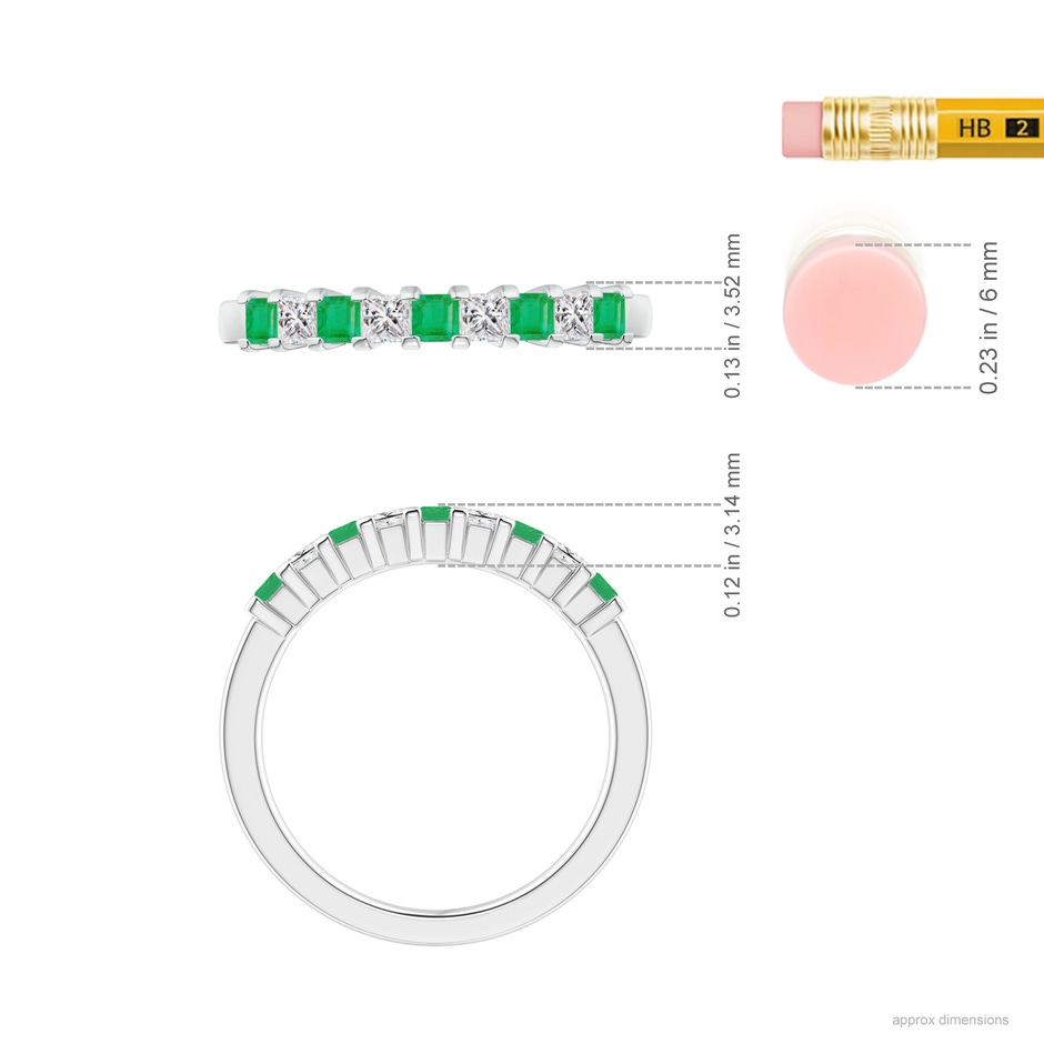 2.2mm A Square Emerald and Princess Diamond Semi Eternity Classic Wedding Ring in P950 Platinum ruler