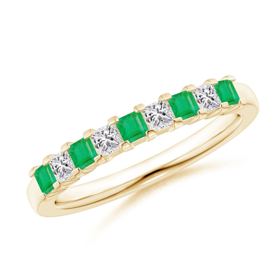 2.2mm A Square Emerald and Princess Diamond Semi Eternity Classic Wedding Ring in Yellow Gold 