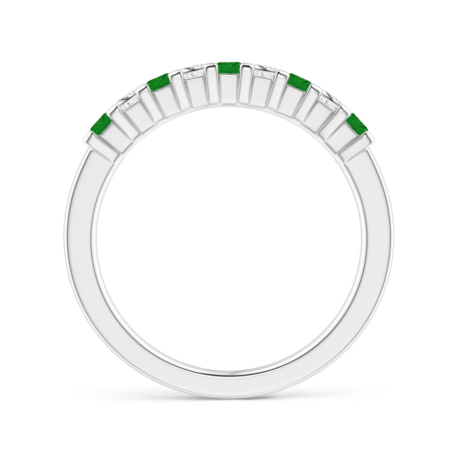 2.2mm AAA Square Emerald and Princess Diamond Semi Eternity Classic Wedding Ring in 18CT White Gold - side 3