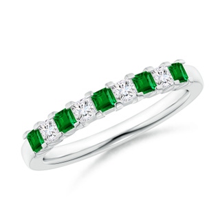 2.2mm AAAA Square Emerald and Princess Diamond Semi Eternity Classic Wedding Ring in P950 Platinum