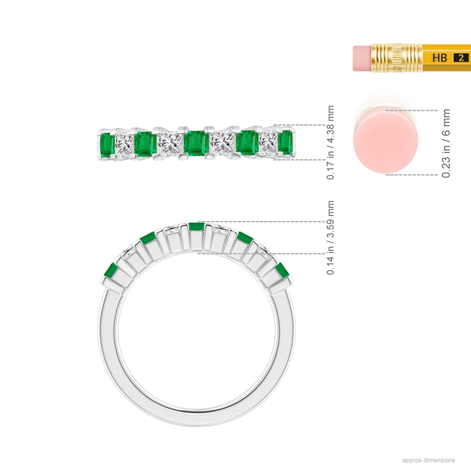 2.6mm AA Square Emerald and Princess Diamond Semi Eternity Classic Wedding Ring in P950 Platinum ruler