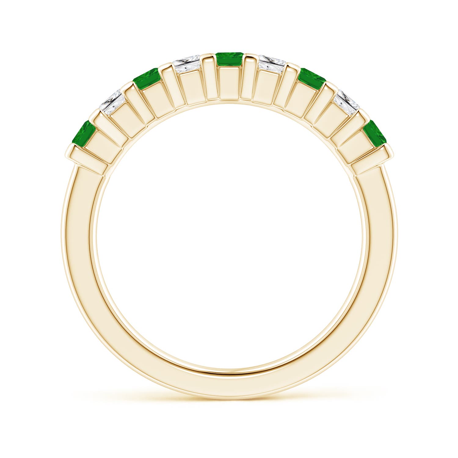 2.6mm AAA Square Emerald and Princess Diamond Semi Eternity Classic Wedding Ring in Yellow Gold