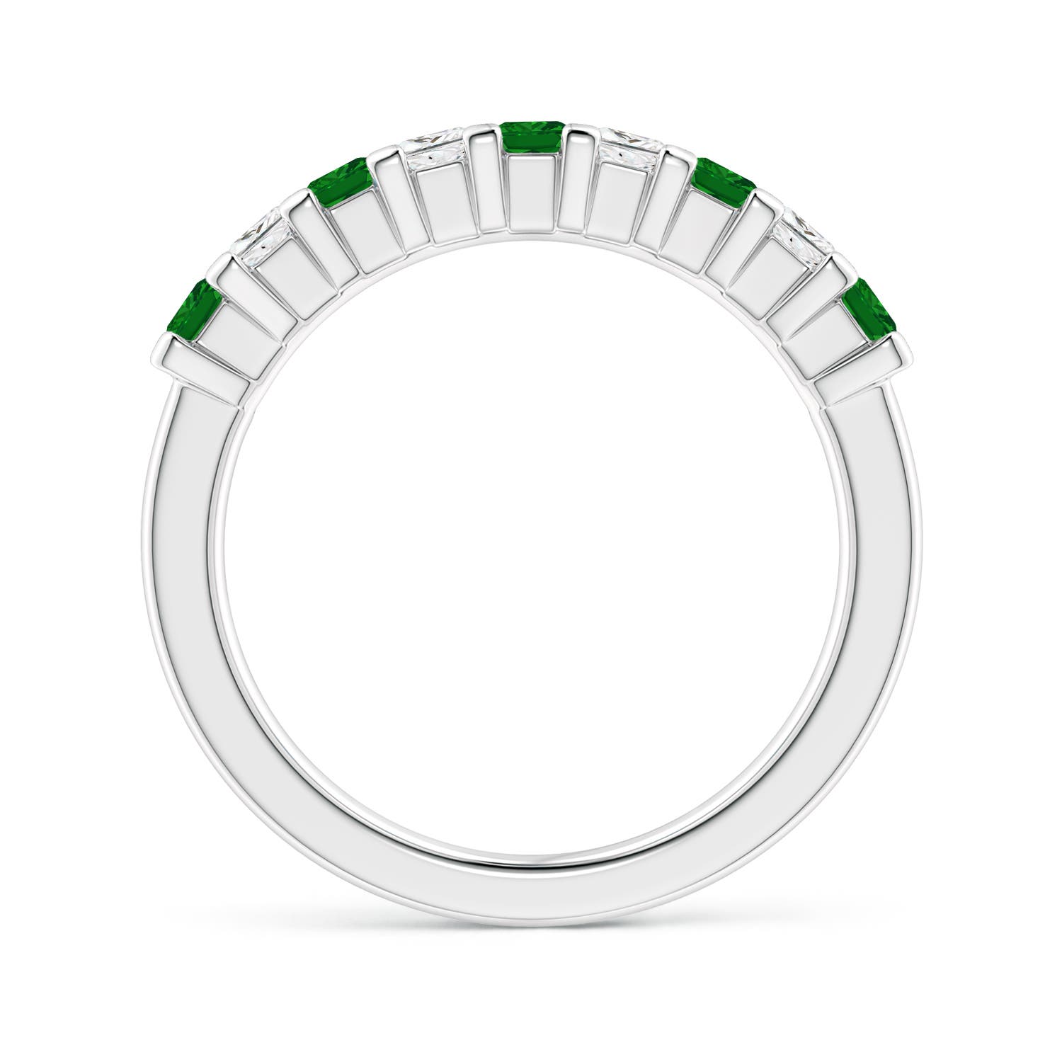2.6mm AAAA Square Emerald and Princess Diamond Semi Eternity Classic Wedding Ring in P950 Platinum
