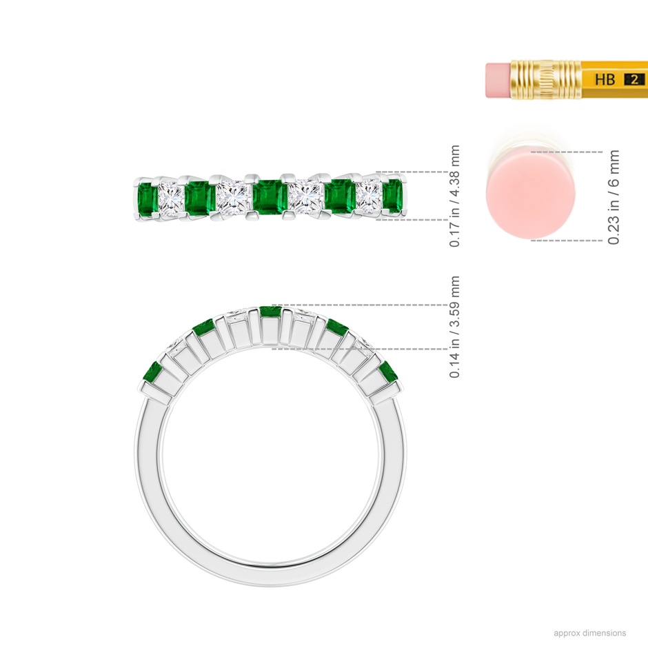 2.6mm AAAA Square Emerald and Princess Diamond Semi Eternity Classic Wedding Ring in White Gold ruler