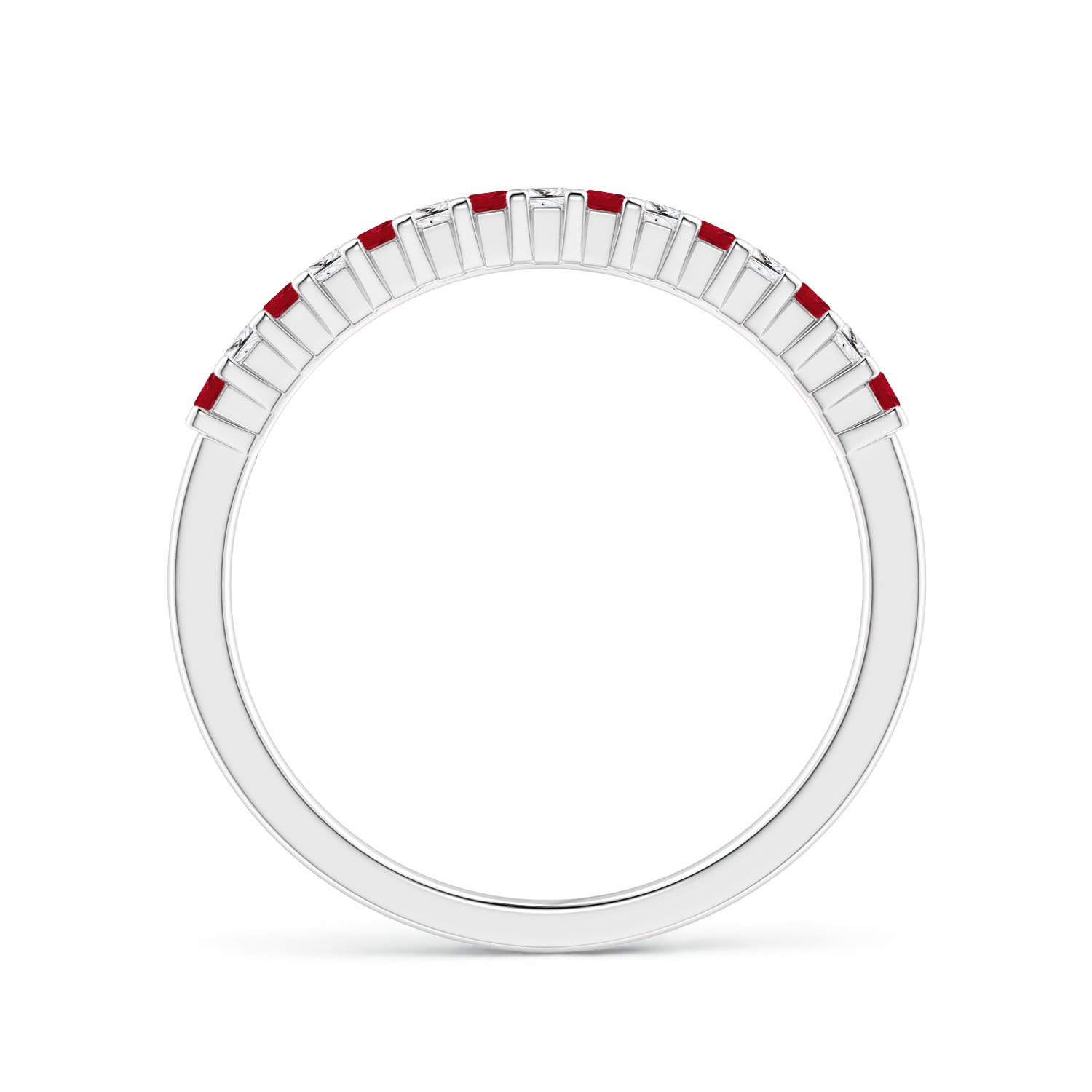 1.5mm AAA Square Ruby and Princess Diamond Semi Eternity Classic Wedding Ring in P950 Platinum