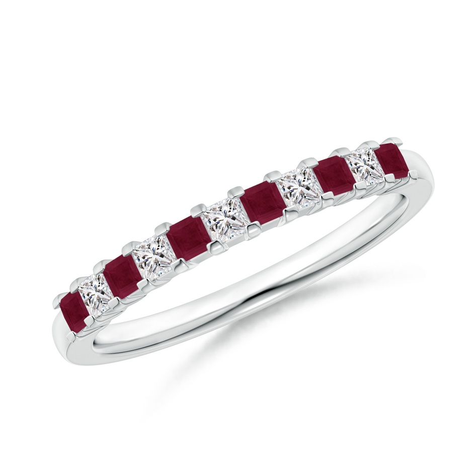 1.9mm A Square Ruby and Princess Diamond Semi Eternity Classic Wedding Ring in P950 Platinum 