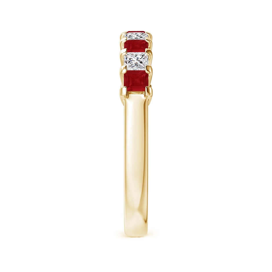 2.6mm AA Square Ruby and Princess Diamond Semi Eternity Classic Wedding Ring in 18K Yellow Gold side 299